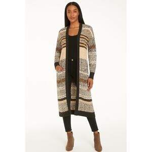 MARLED Acrylic Long Line Knitted Cardigan Large Grey Colorblock Striped NWOT